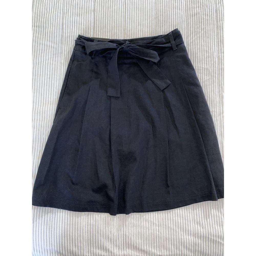 Banana Republic Pleated Linen Blend Skirt Knee Length Black Women's 0 Some Fade